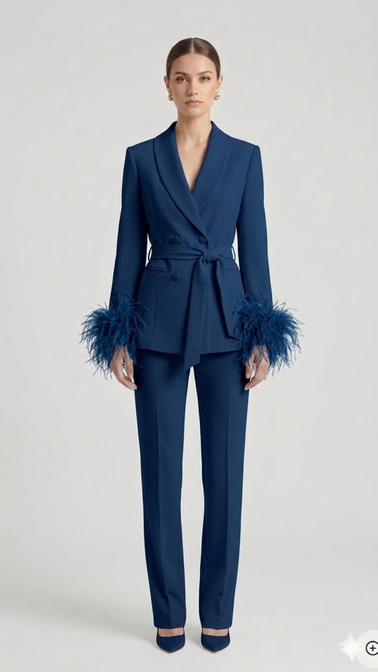 tailleur doppio petto con piume EC04602 BLU MARICLA 