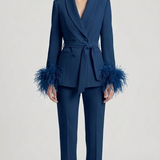 tailleur doppio petto con piume EC04602 BLU MARICLA 