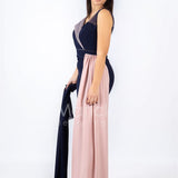 Abito lungo bicolore con strass PF601 BLU PAOLA FORTI 