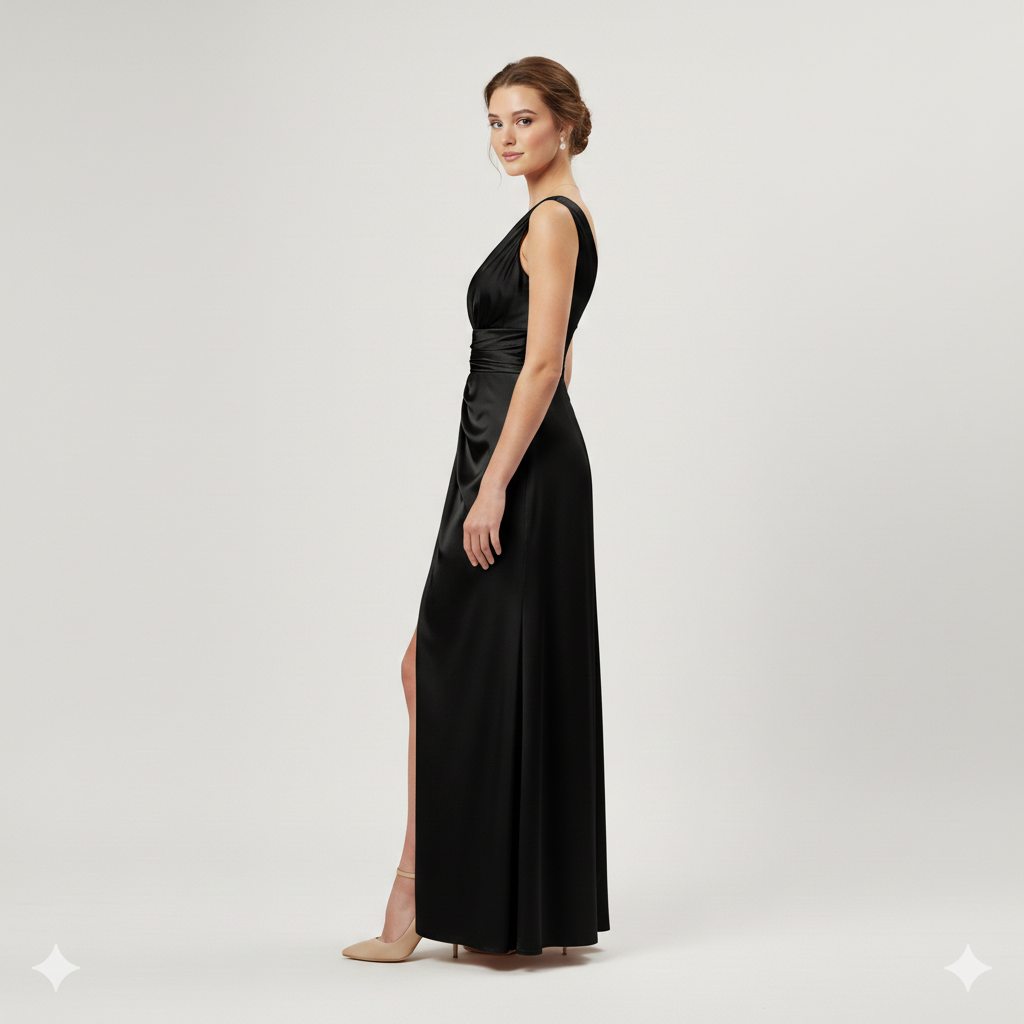 abito lungo con scollo sceso e spalla larga HC9682 NERO MARICLA ELEGANCE 