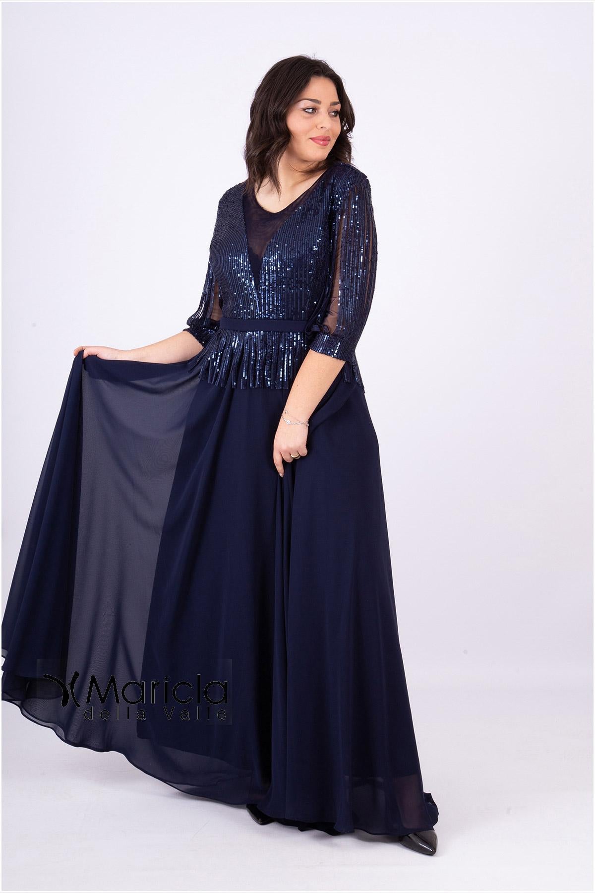 lungo con manica paiette JC34810 BLU MARICLA ELEGANCE 