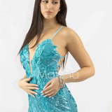 abito lungo paiette e strass ANT4005Z TURCHESE ANTILLE ELEGANCE 