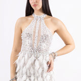 Abito corto con Paillettes e Dettagli in Piume FP613327 CHAMPAGNE MARICLA ELEGANCE 