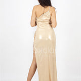 abito lungo satinato occhio laterale INV2353 ORO MARICLA ELEGANCE 