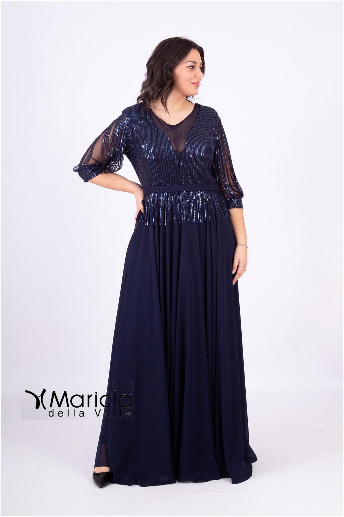 lungo con manica paiette JC34810 BLU MARICLA ELEGANCE 