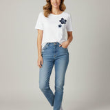 T-shirt in Cotone Premium con Ricamo Floreale ROMI2751 BIANCO MARICLA 