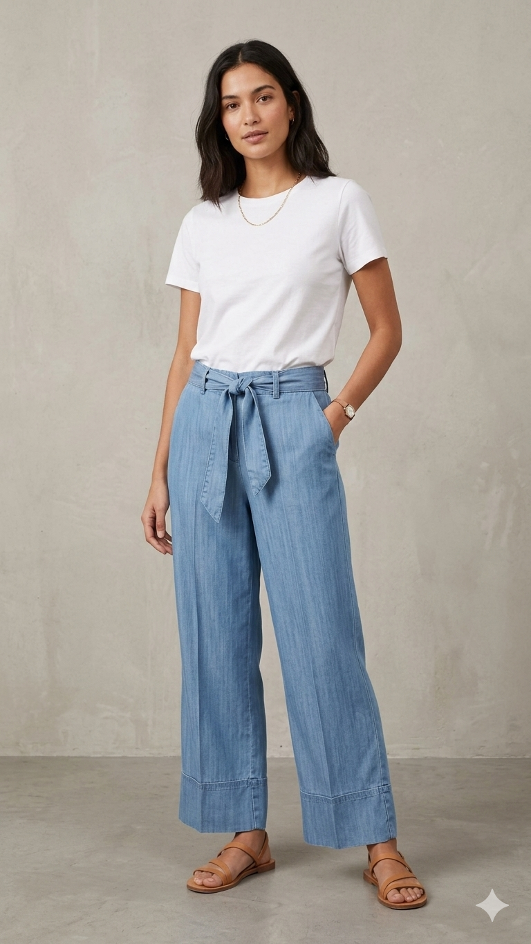 pantalone palazzo jeans cintura MS3090SC CHIARO MARICLA 