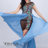 Abito lungo con gonna in tulle ANT19228JC INDACO ANTILLE ELEGANCE 