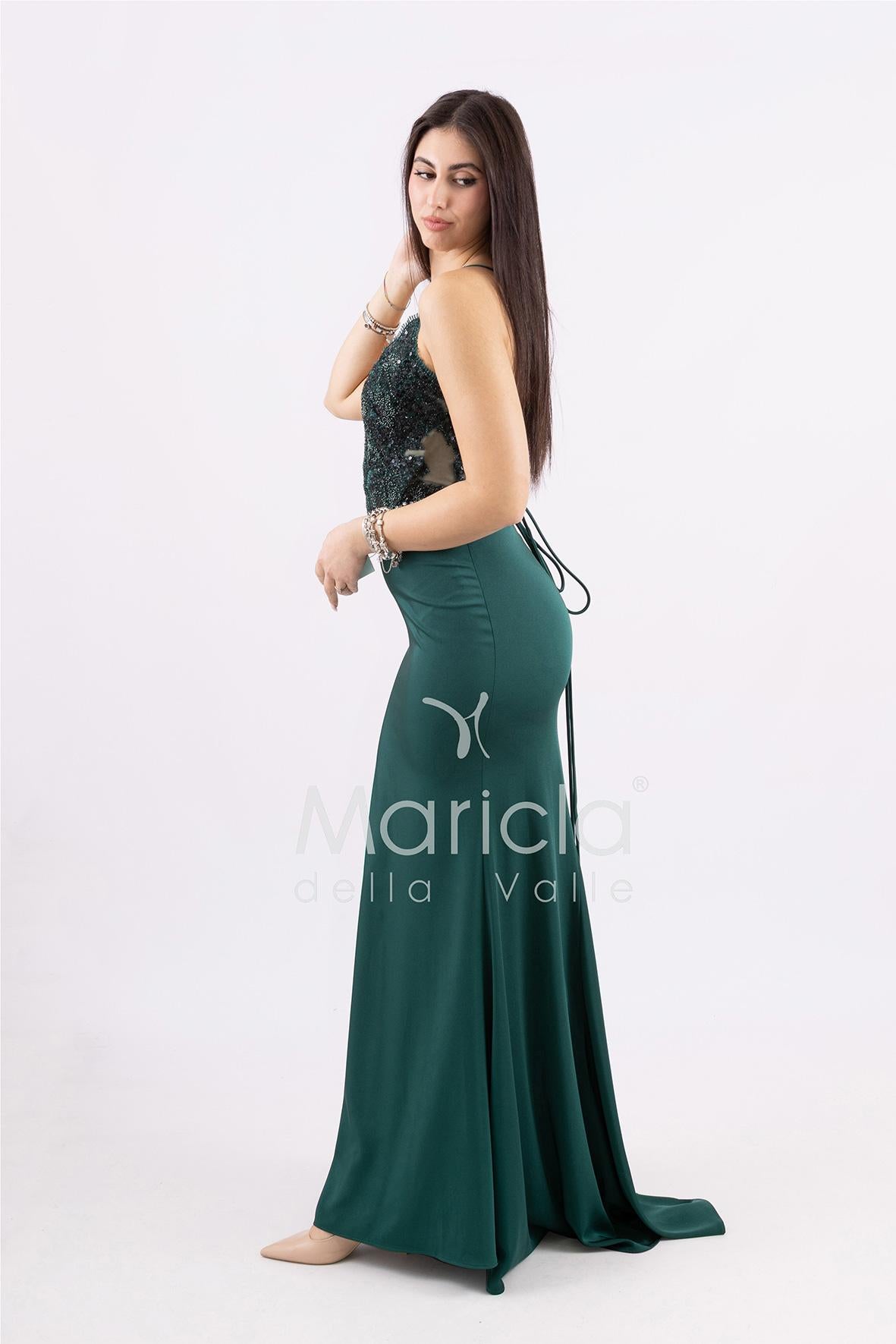 abito sirena corpetto ricamato ANT20412XJ VERDE ANTILLE ELEGANCE 