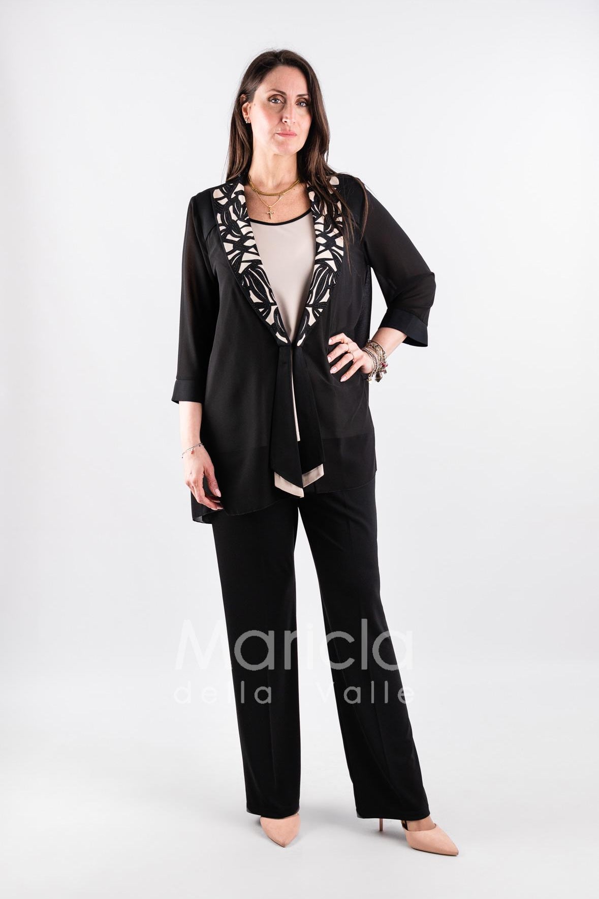 completo 3pz con giacca ricamata PF2190TP NERO PAOLA FORTI 
