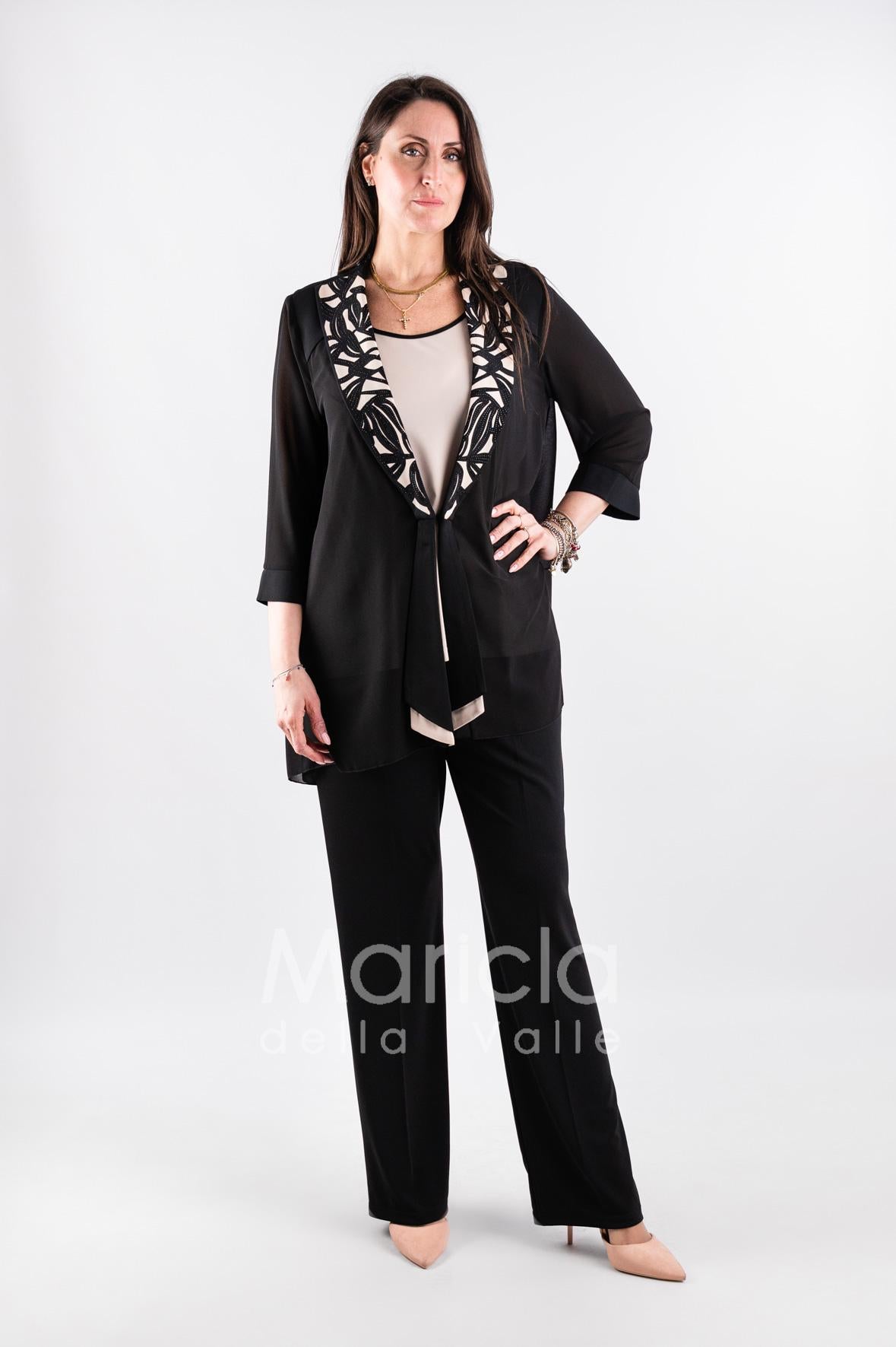 completo 3pz con giacca ricamata PF2190TP NERO PAOLA FORTI 