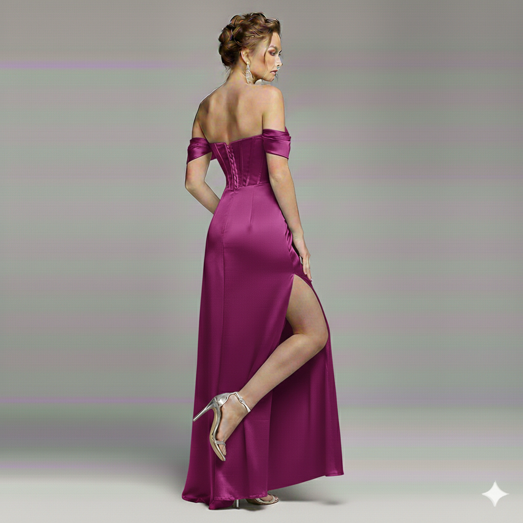abito con trasparenza e spacco HC5226 FUCSIA MARICLA ELEGANCE 