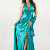 abito lungo incrocio plisse JC35267 SMERALDO MARICLA ELEGANCE 