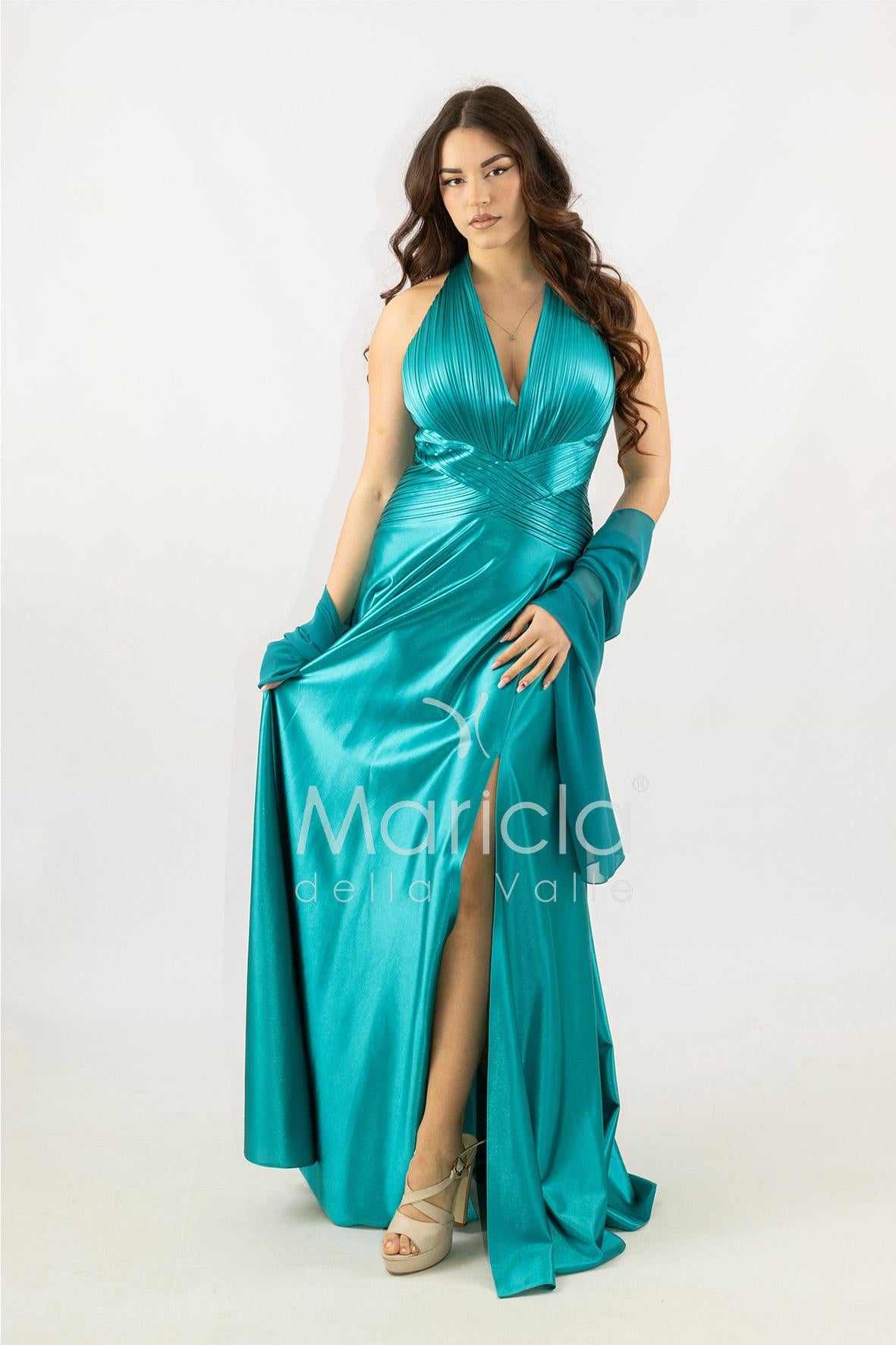 abito lungo incrocio plisse JC35267 SMERALDO MARICLA ELEGANCE 