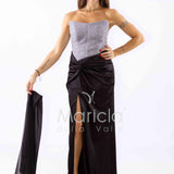 abito lungo raso drappeggio DEG55494 NERO MARICLA ELEGANCE 