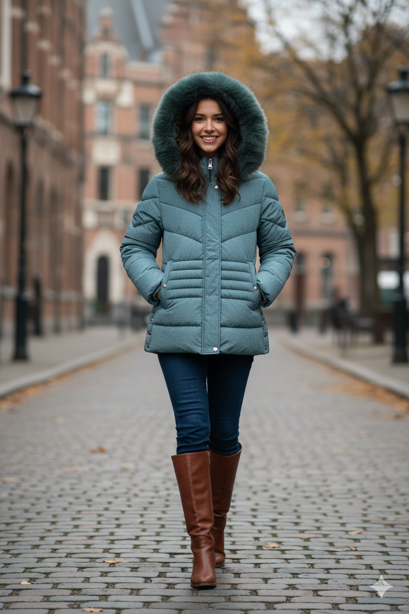 Giaccone piumino con pelliccia PLEAM PETROLIO MARICLA 