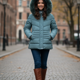 Giaccone piumino con pelliccia PLEAM PETROLIO MARICLA 