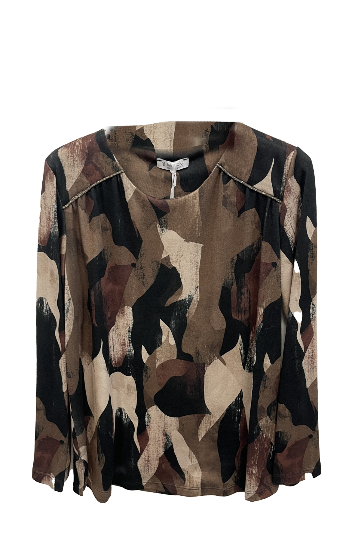 maglia fantasia con strass spalla DB10738 BEIGE MARICLA 