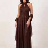 abito lungo scollo america glitter FI6646 MORO MARICLA ELEGANCE 
