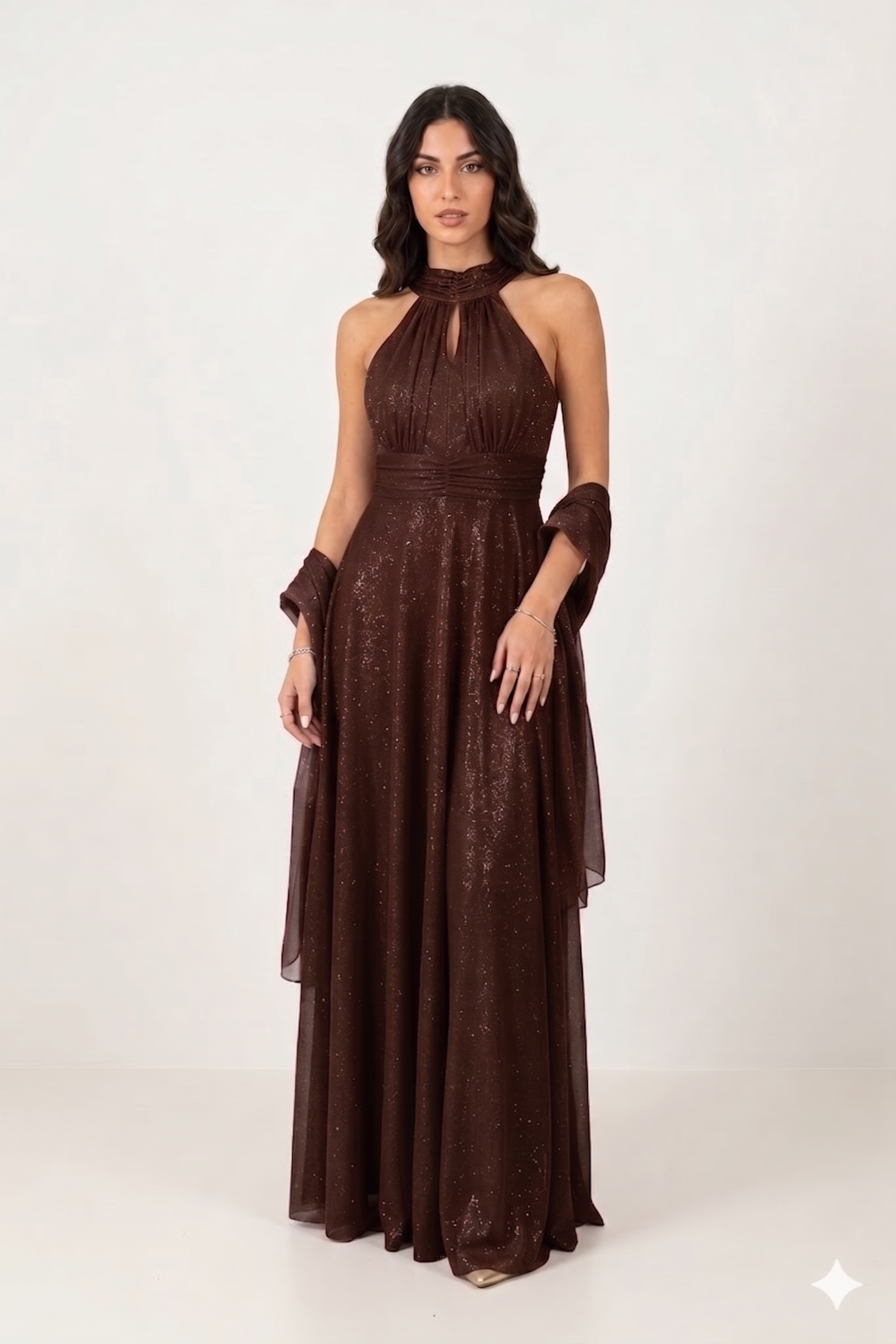 abito lungo scollo america glitter FI6646 MORO MARICLA ELEGANCE 