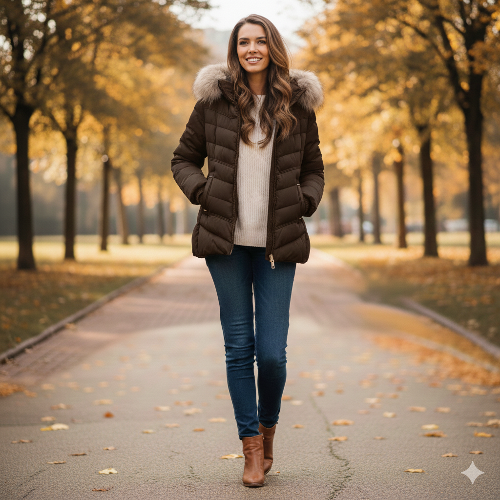 Giaccone piumino con cappuccio in pelliccia EC24132 MORO MARICLA 