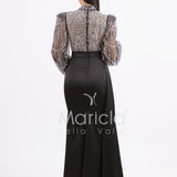 Abito sirena con corpetto ricamato e drappeggio al lato FP512352 NERO MARICLA ELEGANCE 