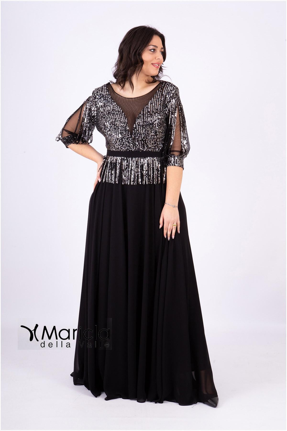 lungo con manica paiette JC34810 NERO MARICLA ELEGANCE 