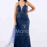abito lungo intrecciato dietro FI7522 BLU MARICLA ELEGANCE 