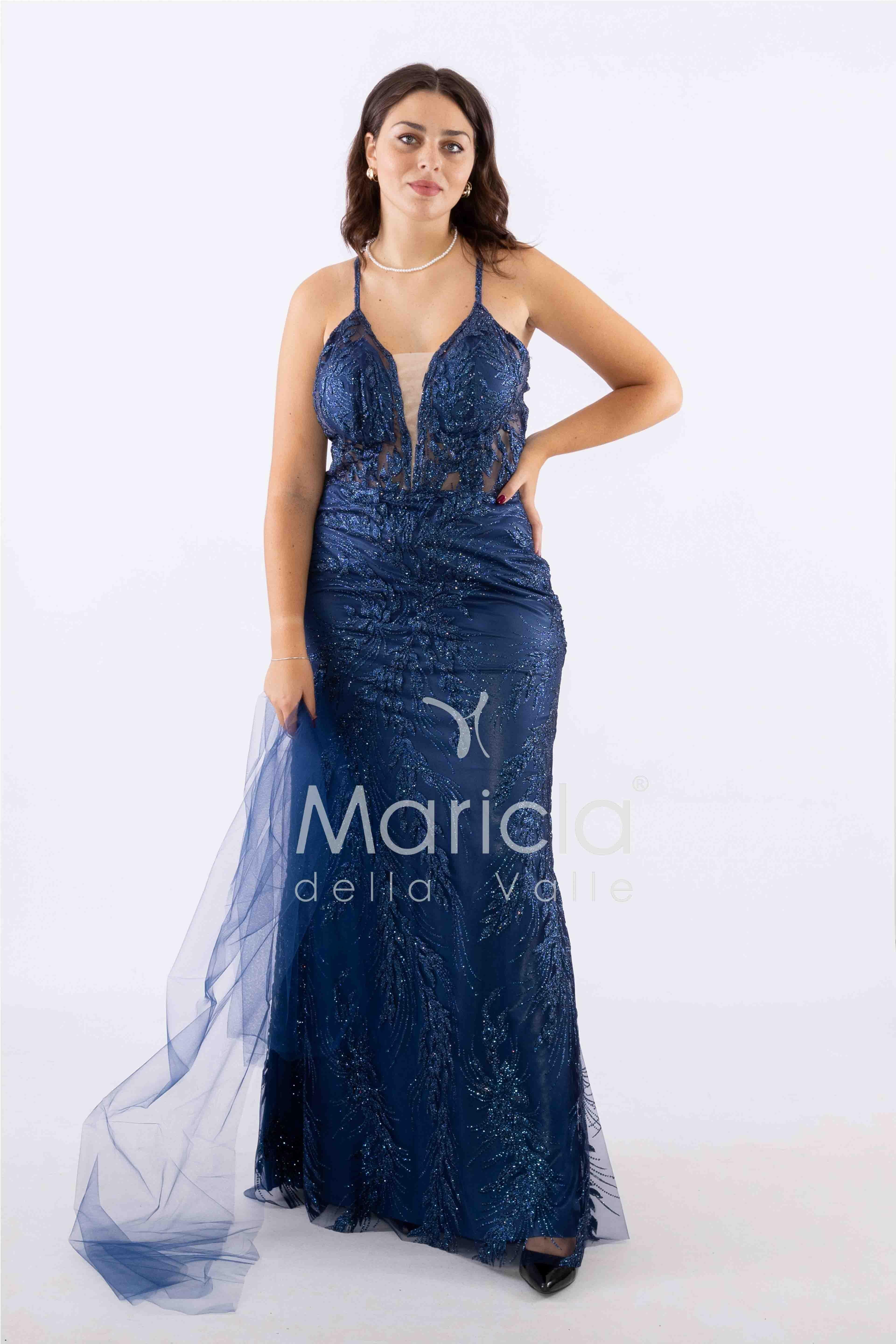 abito lungo intrecciato dietro FI7522 BLU MARICLA ELEGANCE 