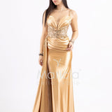 Abito lungo con pizzo ricami e perline FP826007 ORO MARICLA ELEGANCE 