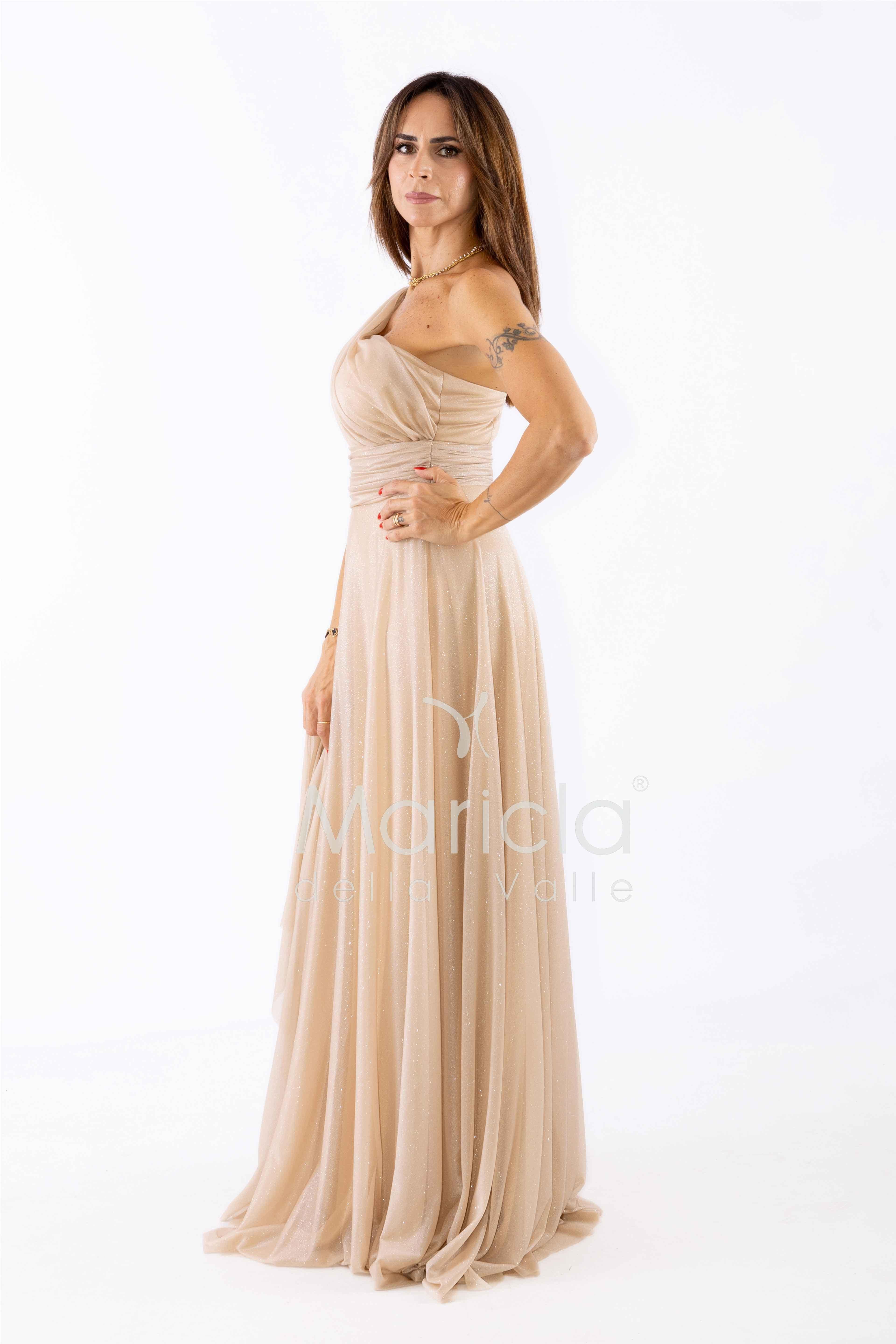 abito monospalla glitter FI7015 ORO MARICLA ELEGANCE 
