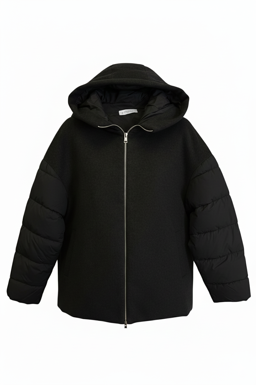 Giaccone Piumino Misto Lana Corto con Maniche Imbottite AZ88P NERO MARICLA 