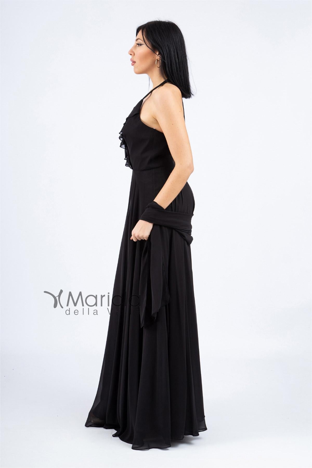 Abito lungo con scollo rouches JC34462 NERO MARICLA ELEGANCE 