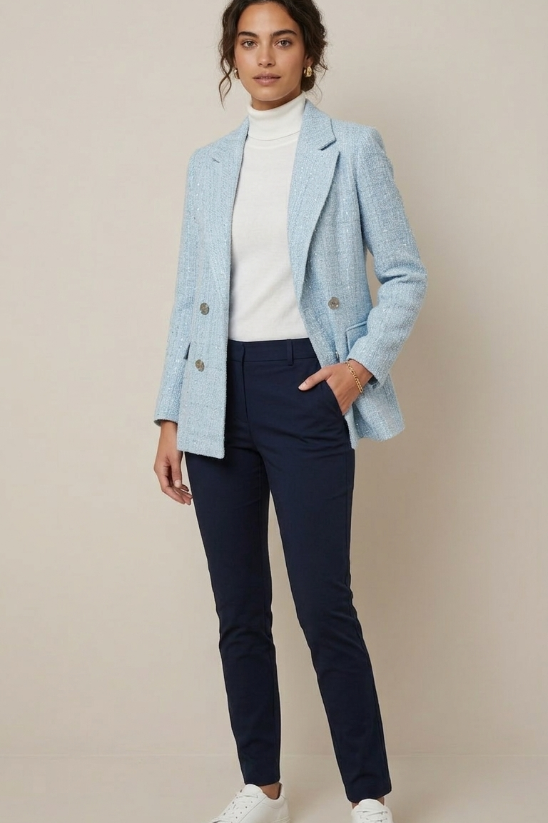 Giacca blazer boucler quadri EC15701 CELESTE MARICLA 