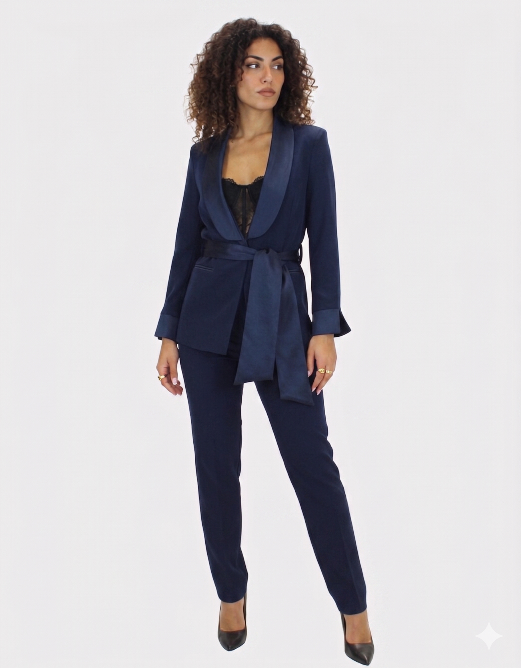 tailleur manica velo con cintura SH613TP BLU SHARON 