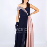 Tuta bicolore con strass PF507 BLU PAOLA FORTI 