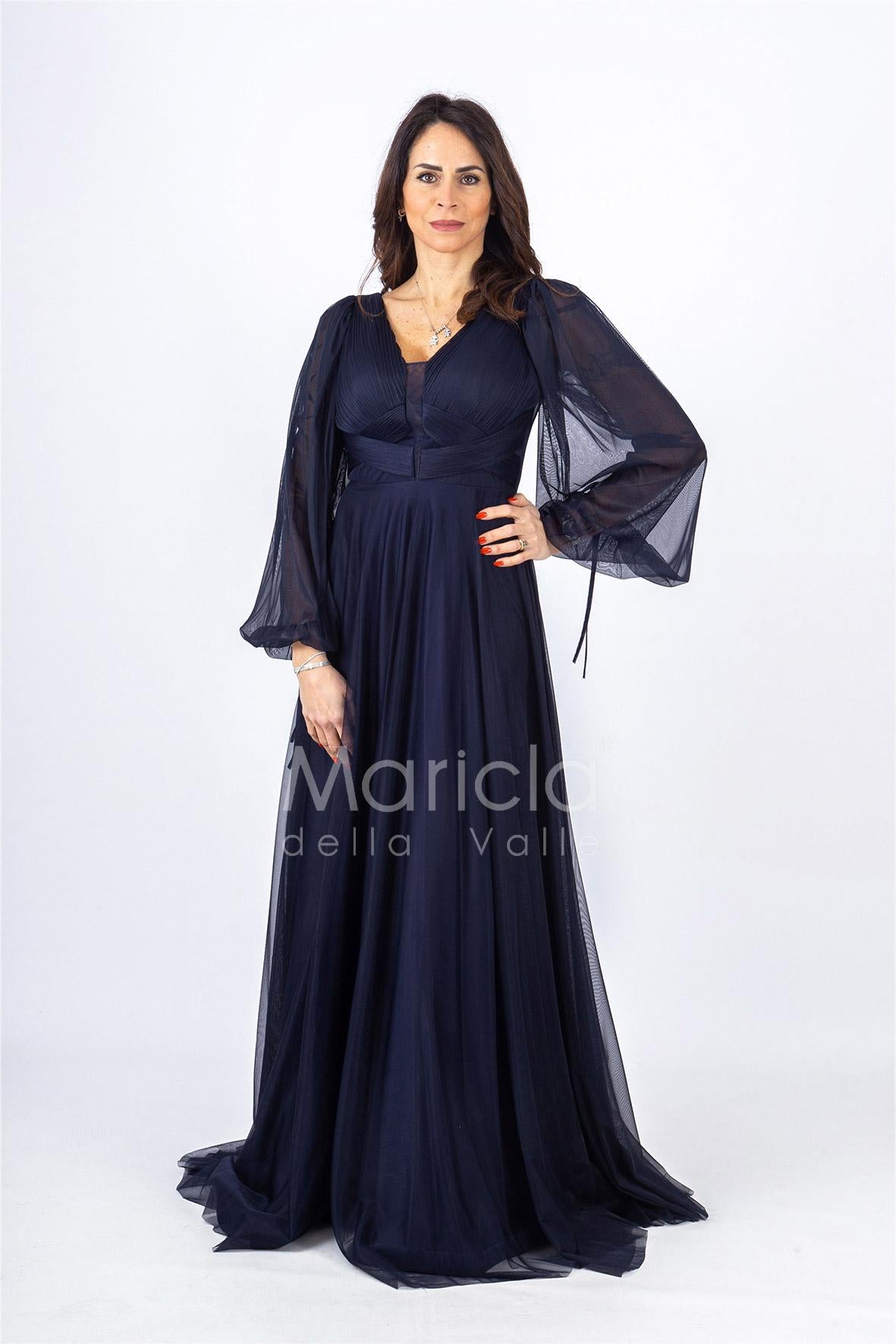 abito organza manica lunga JC34882 BLU MARICLA ELEGANCE 
