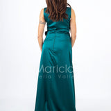 abito lungo con fusciacca e fiore RG4227 VERDE GIGLI CERIMONIA 