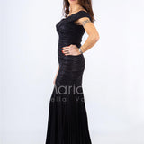 abito sirena glitterato plisse RG3637 NERO GIGLI CERIMONIA 
