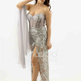 abito paiette con trasparenza e culotte SH848AL ARGENTO SHARON 