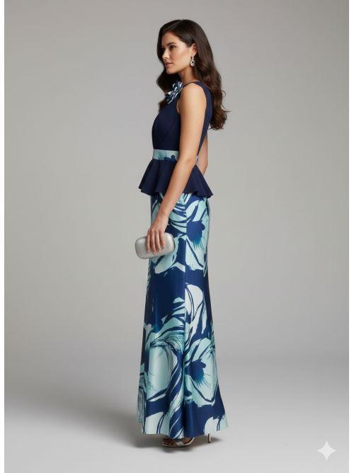abito lungo con baschina e fantasia SH503AL BLU SHARON 