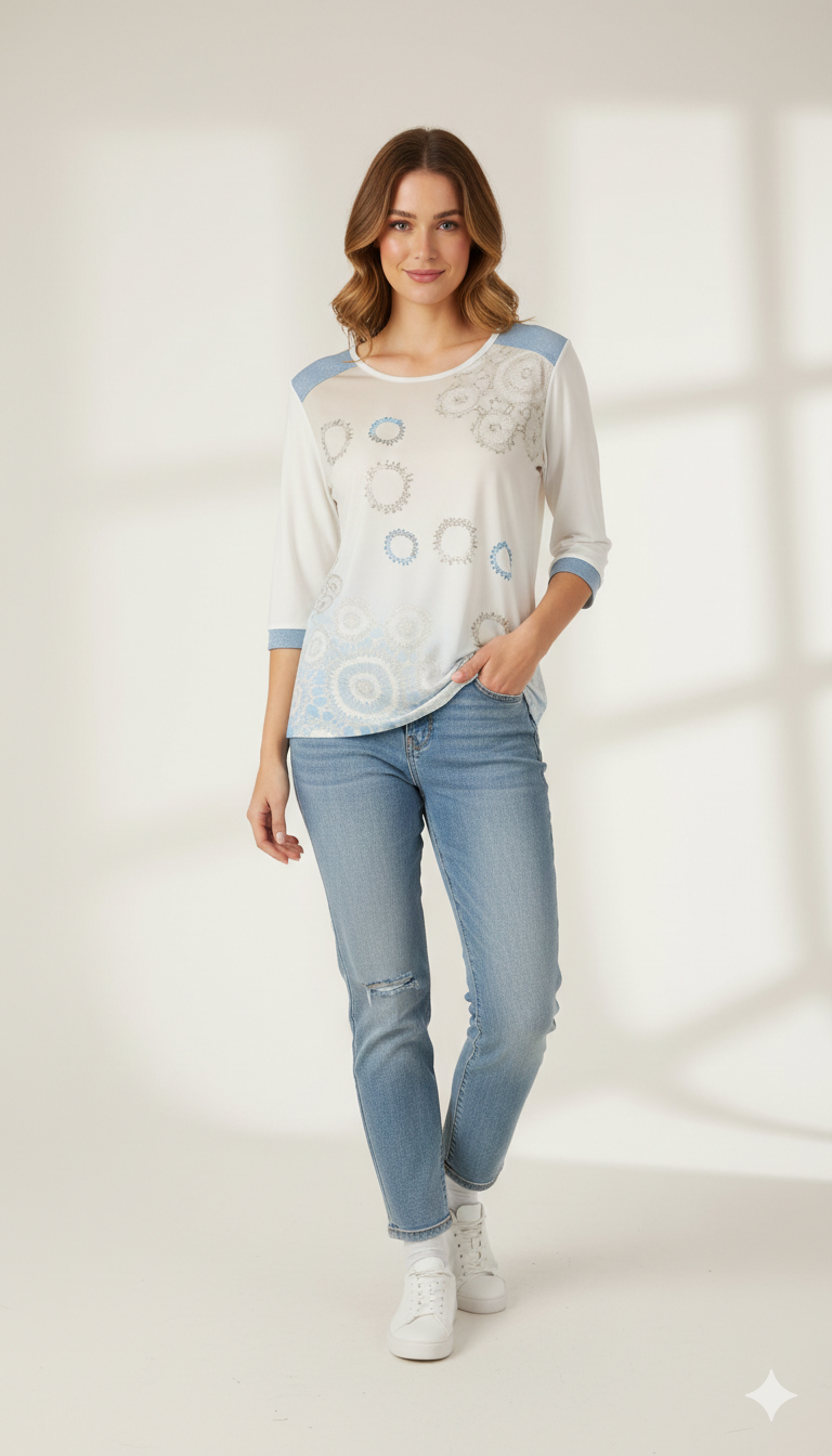 Maglia con Stampe Mandala e Dettagli Lurex GR2058 BIANCO MARICLA 