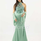 abito lungo con corpetto in strass e piume SH842AL MENTA SHARON 