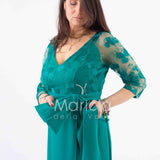 abito lungo corpetto ricamato SP240016 VERDE SONIA PENA 