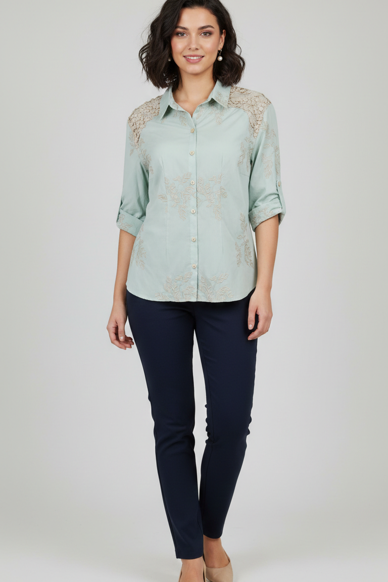 Camicia Ricami Floreali e Inserti in Pizzo DALIA MENTA MARICLA 