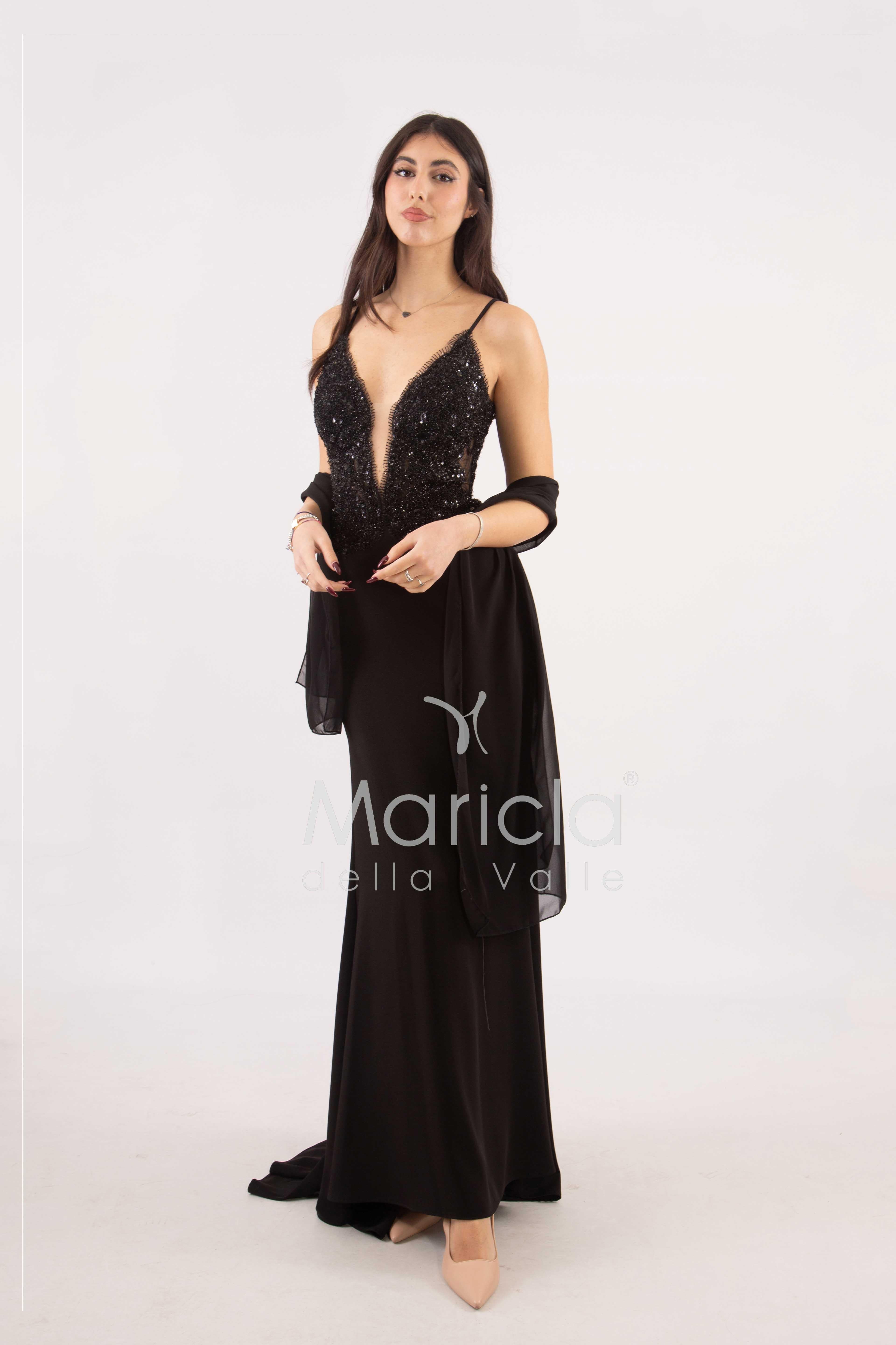 abito sirena corpetto ricamato ANT20412XJ NERO ANTILLE ELEGANCE 