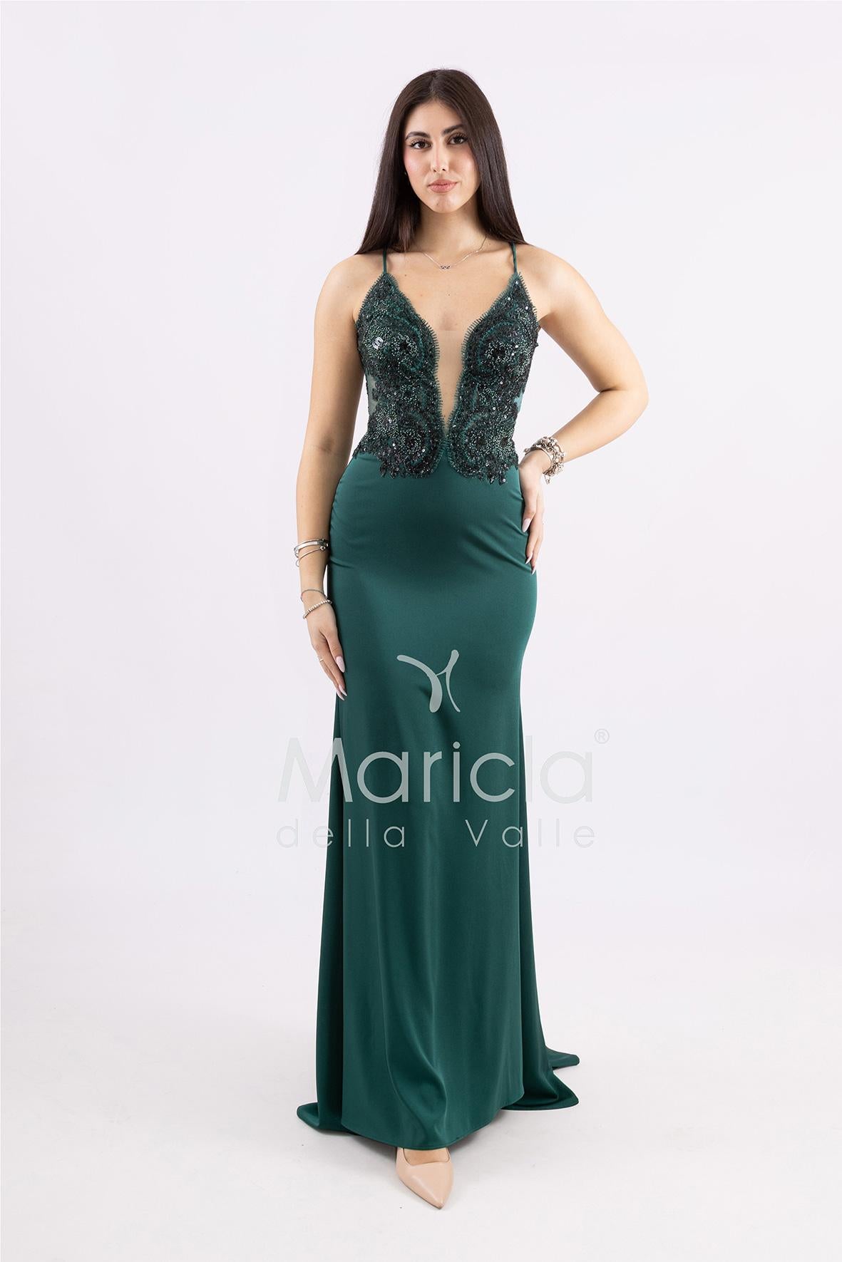 abito sirena corpetto ricamato ANT20412XJ VERDE ANTILLE ELEGANCE 