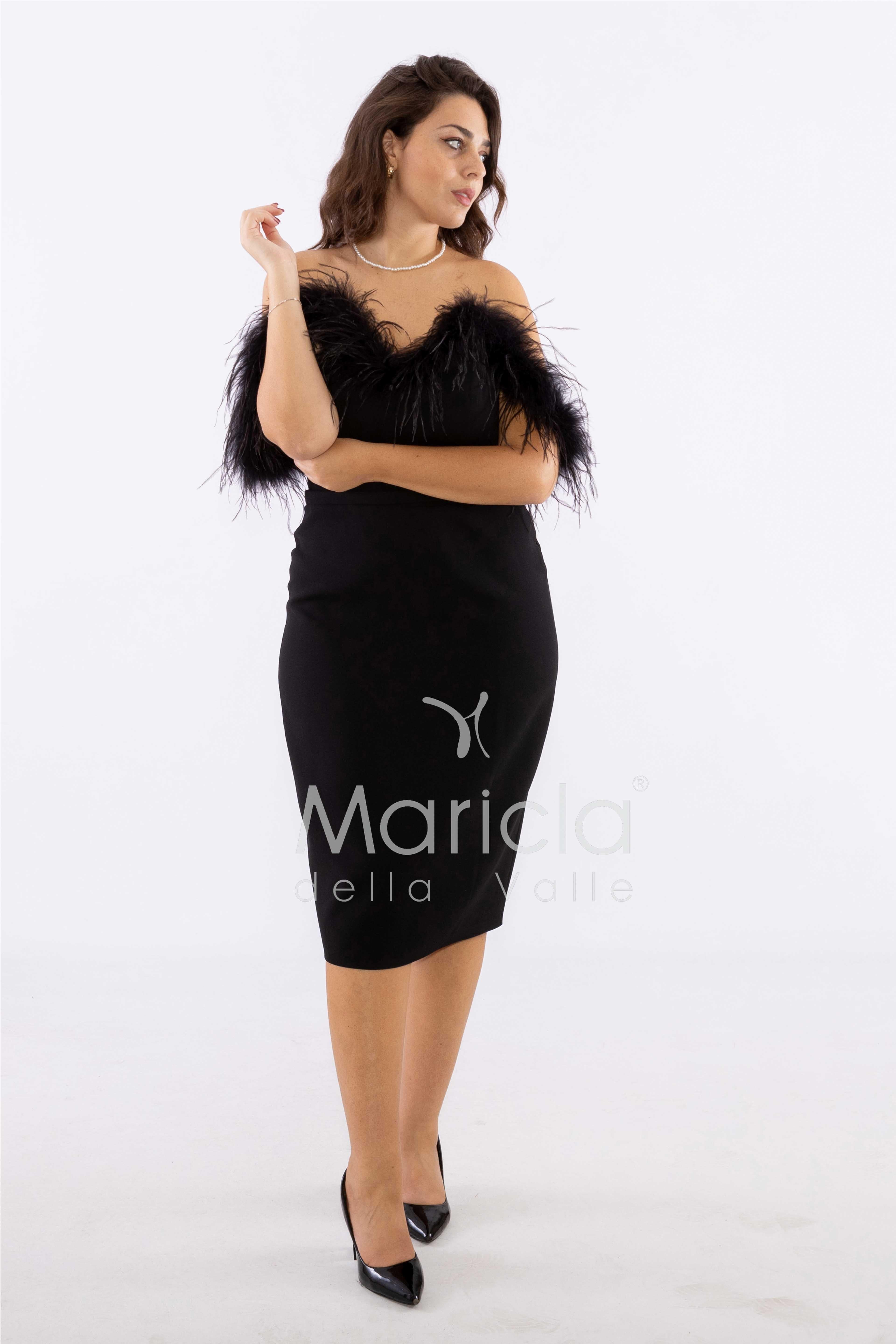tubino con piume CAR58214 NERO MARICLA ELEGANCE 