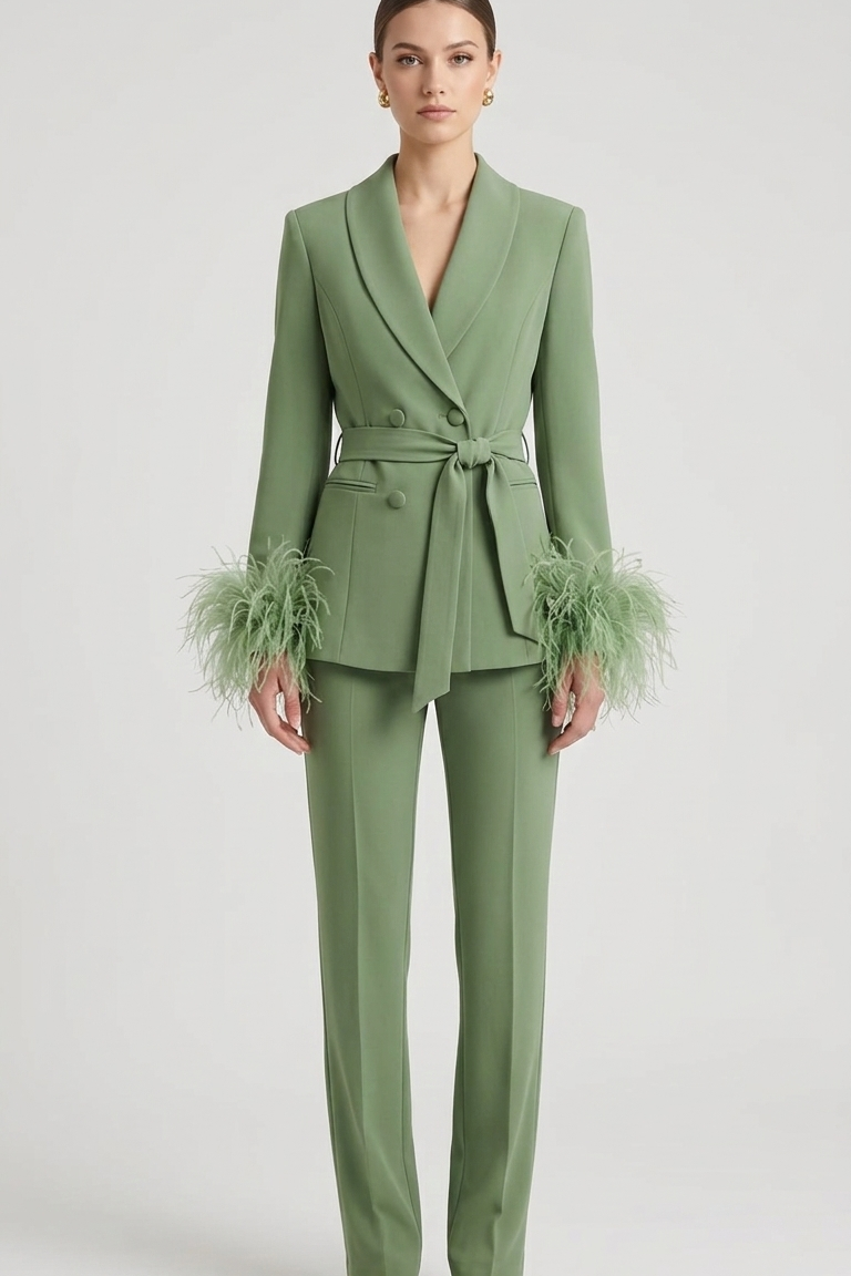 tailleur doppio petto con piume EC04602 ORIGANO MARICLA 