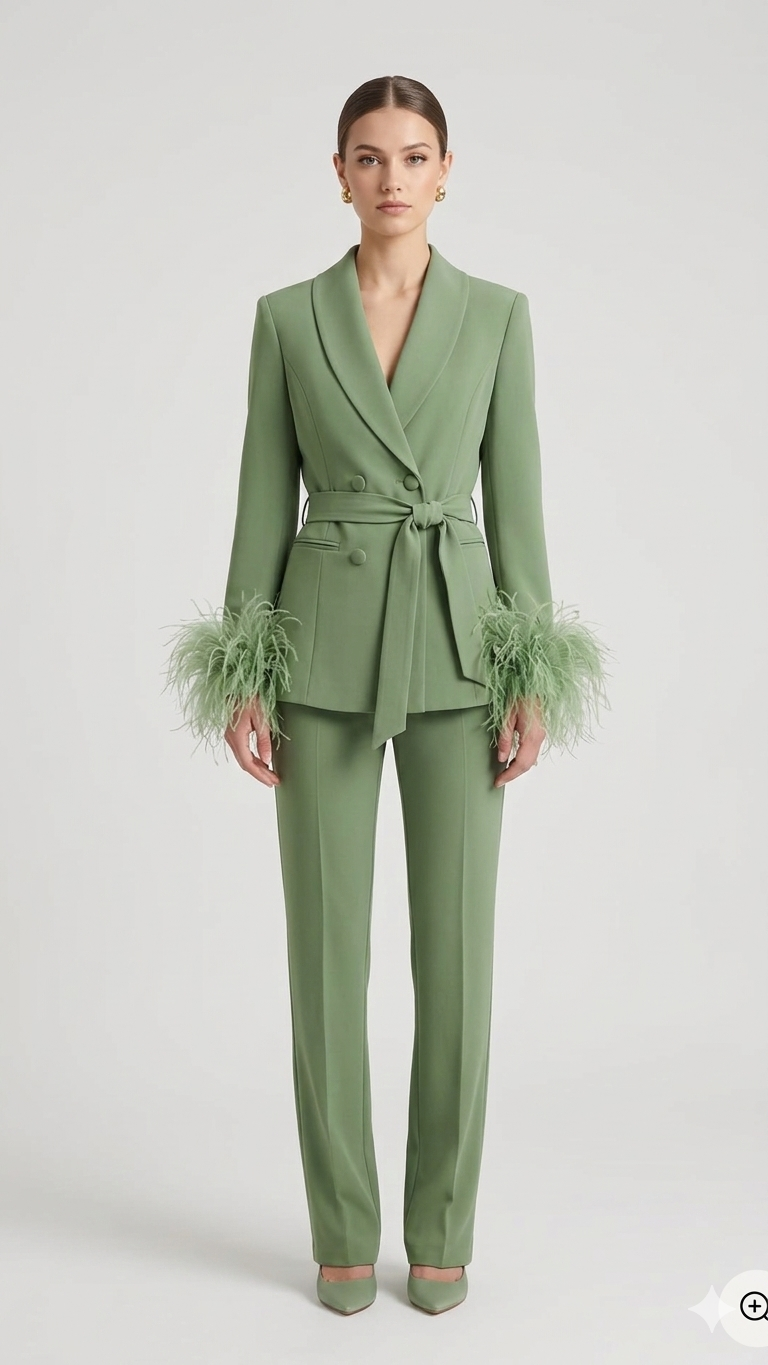 tailleur doppio petto con piume EC04602 ORIGANO MARICLA 